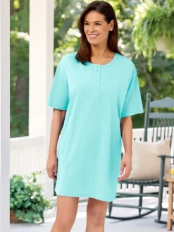 Comfort Knit Short-Sleeve Cotton Jersey Shortie Nightgown