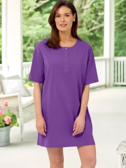 Comfort Knit Short-Sleeve Cotton Jersey Shortie Nightgown