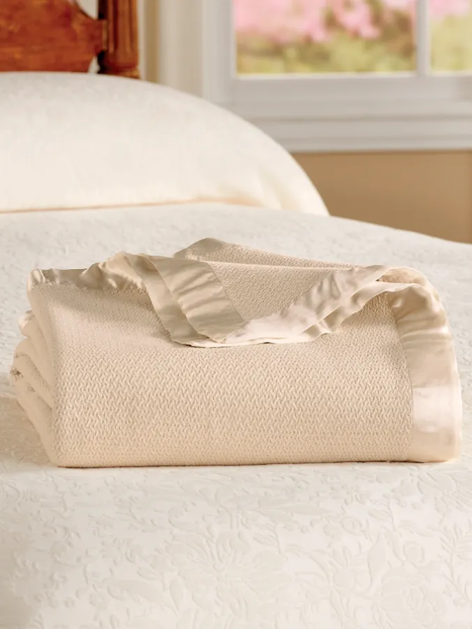 Cotton Blanket or Throw With Satin Binding