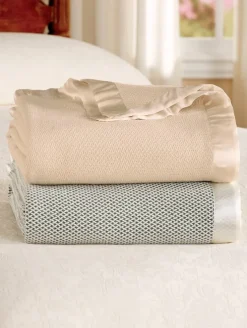 Cotton Blanket or Throw With Satin Binding