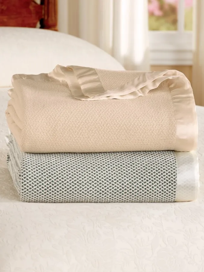 Cotton Blanket or Throw With Satin Binding