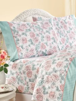 Country Blooms and Stripes Portuguese Cotton Percale Sheet Set