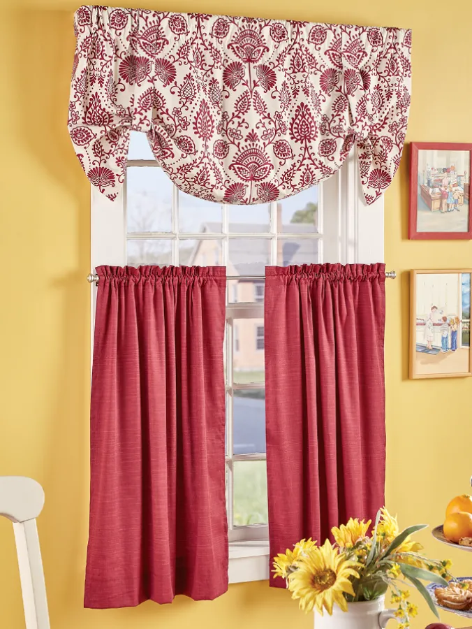 Country Floral Lined Rod Pocket Tie-Up Valance