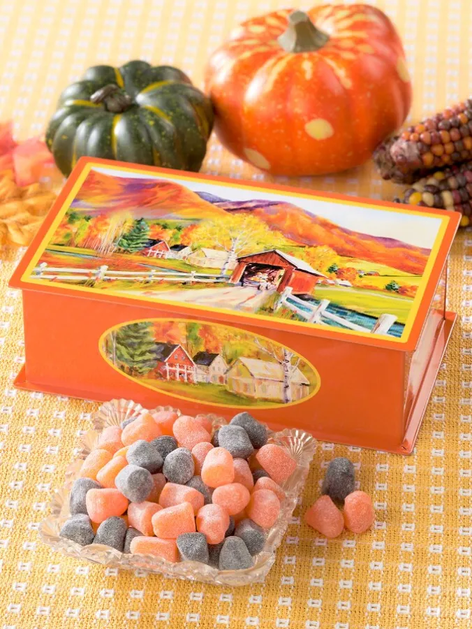 Covered Bridge Tin With Harvest Spice Gumdrops