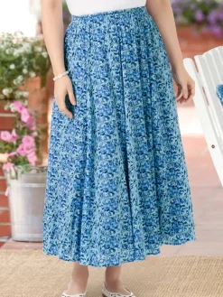 Crinkle Cotton Ankle-Length Floral Skirt