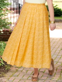 Crinkle Cotton Ankle-Length Floral Skirt