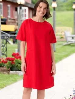Crinkle Cotton Short-Sleeve Dress