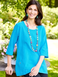 Crinkle Cotton 3/4 Sleeve Tunic Top