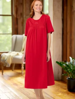 Cuddle Soft Women's Embroidered Short-Sleeve Cotton Nightgown