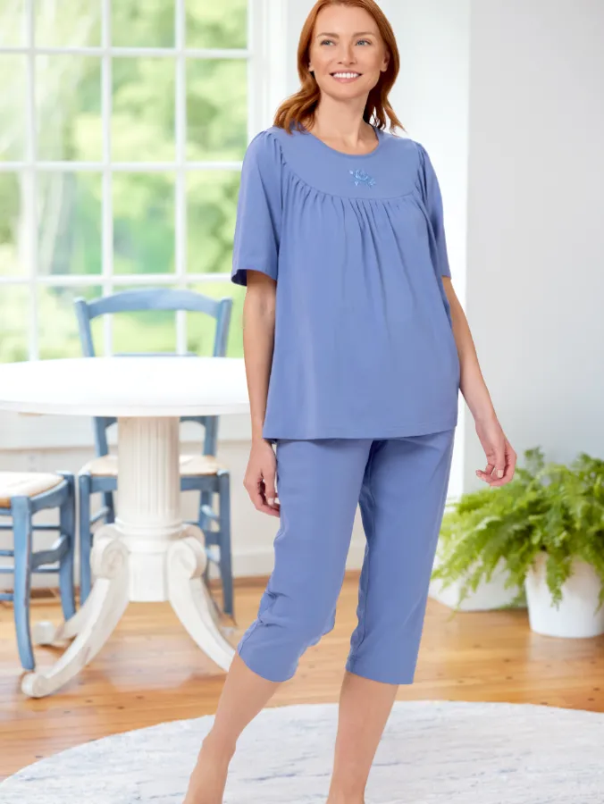 Cuddle Soft Women's Embroidered Cotton Capri Pajama Set
