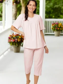 Cuddle Soft Women's Embroidered Cotton Capri Pajama Set