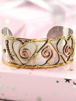 Cuff Bracelet With Hearts and Swirls