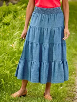 Denim 4-Tier Pull-On Skirt
