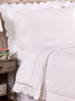 Double-Scalloped Embroidered Cotton Percale Sheet Set