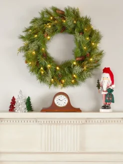 Dual-Color LED Cedar and Pinecone Artificial Lighted Christmas Wreath, 30 Inch