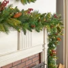 Dual-Color LED Pinecone and Holly Berry Artificial Lighted Christmas Garland, 12 Feet