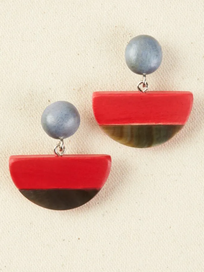 Earthtone Wooden Half Moon Earrings