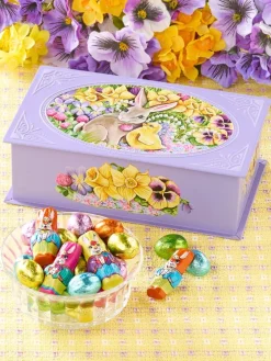 Easter Bunny and Chick Tin With Milk Chocolate Bunnies and Eggs