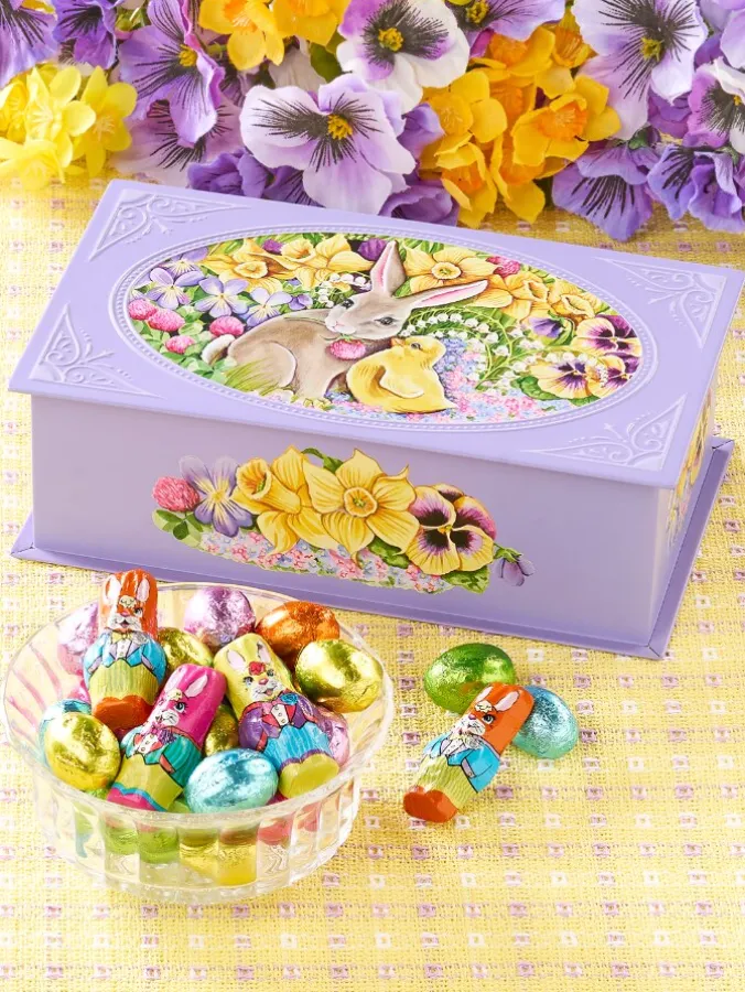 Easter Bunny and Chick Tin With Milk Chocolate Bunnies and Eggs