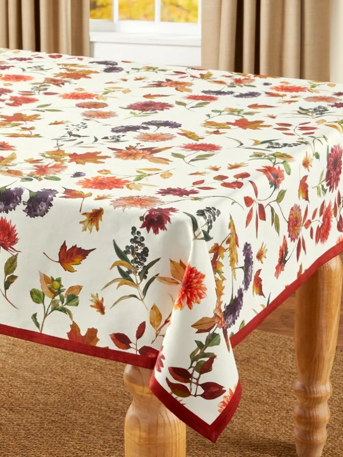 Easy-Clean Fall Floral Coated Tablecloth
