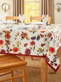 Easy-Clean Fall Floral Coated Tablecloth