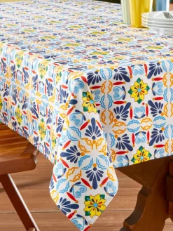 Easy-Clean Mediterranean Tile Coated Tablecloth