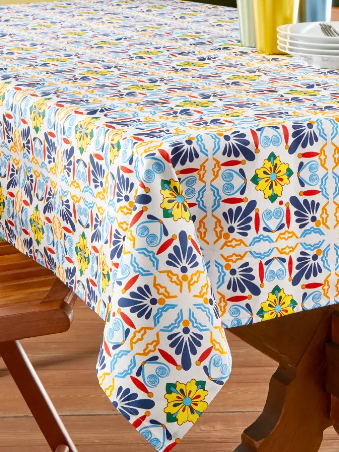 Easy-Clean Mediterranean Tile Coated Tablecloth