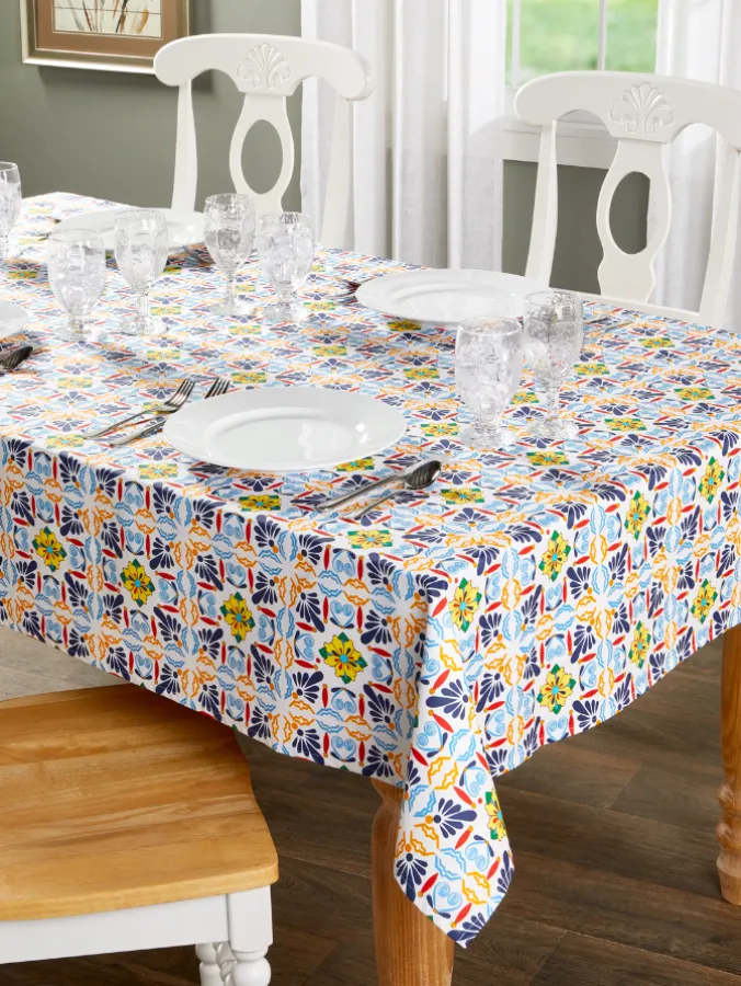 Easy-Clean Mediterranean Tile Coated Tablecloth