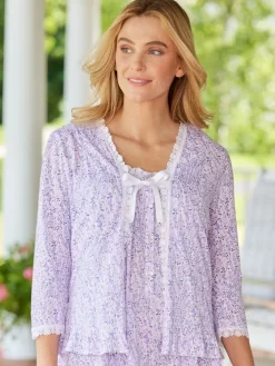 Eileen West Lavender Print Cotton and Modal Bed Jacket