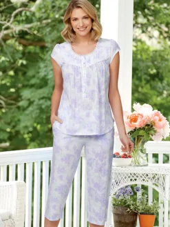 Eileen West Lilac Cotton and Modal Capri Pajama Set