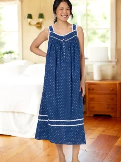 Eileen West Nautical Blue Polka-Dot Cotton Nightgown