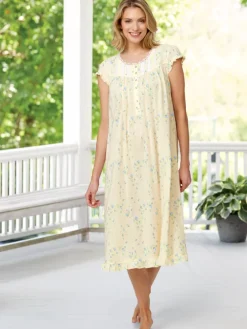 Eileen West Rosebud Cap-Sleeve Modal and Cotton Nightgown
