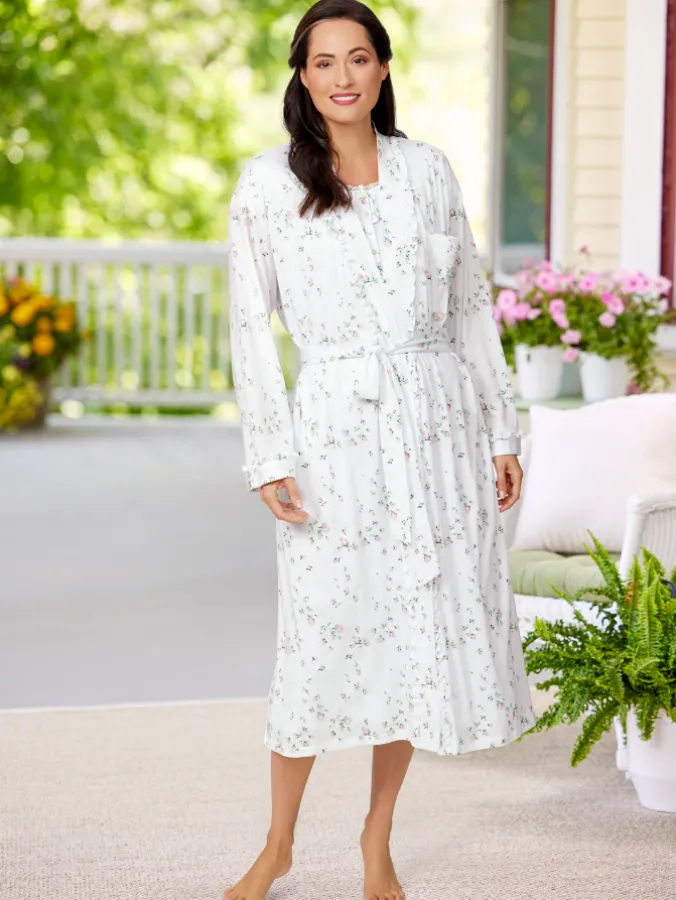 Eileen West Rosebud Cotton and Modal Wrap Robe