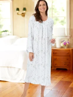 Eileen West Rosebud Long-Sleeve Modal and Cotton Nightgown