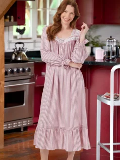 Eileen West Ticking Stripe Flannel Nightgown