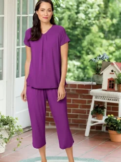Ella Simone Bamboo Knit Short-Sleeve Capri Pajama Set