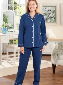 Ella Simone Classic Solid Cotton Knit Pajama Set
