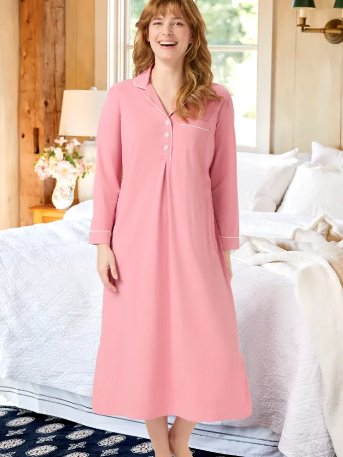 Ella Simone Classic Solid Cotton Knit Long Nightshirt