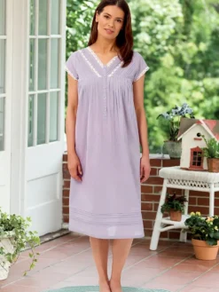 Ella Simone Crochet Lace Trim Cotton Nightgown