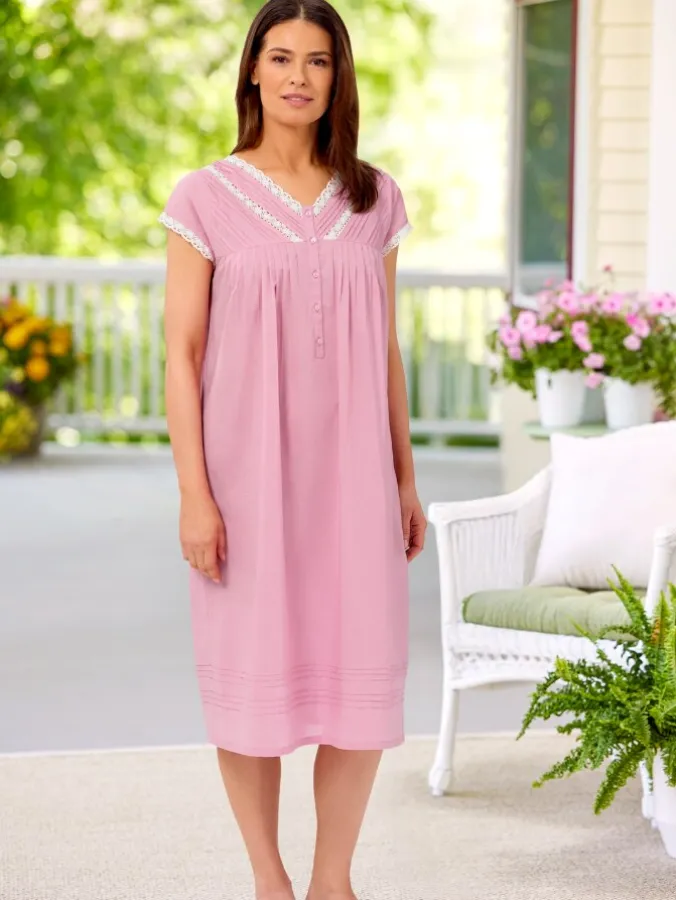 Ella Simone Crochet Lace Trim Cotton Nightgown
