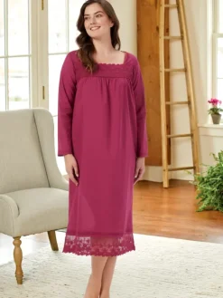 Ella Simone Elegant Lace Victorian Cotton Nightgown