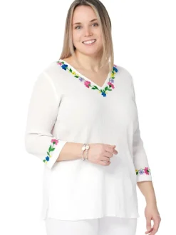 Ella Simone Embroidered Cotton Gauze Tunic Top