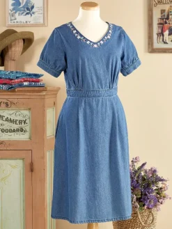 Ella Simone Embroidered Denim Dress
