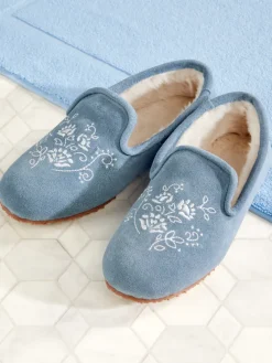 Ella Simone Embroidered Suede Ballet Slippers