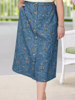 Ella Simone Floral Print Denim Skirt