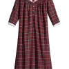 Ella Simone Lace and Plaid Long Cotton Flannel Nightgown