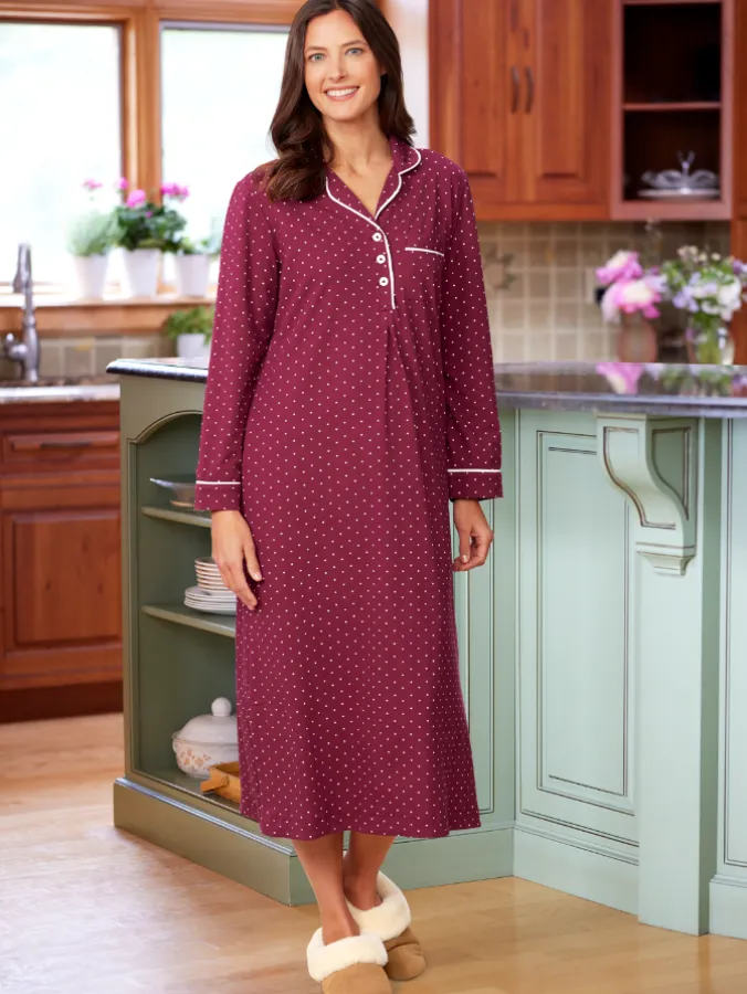 Ella Simone Polka-Dot Knit Long Nightshirt