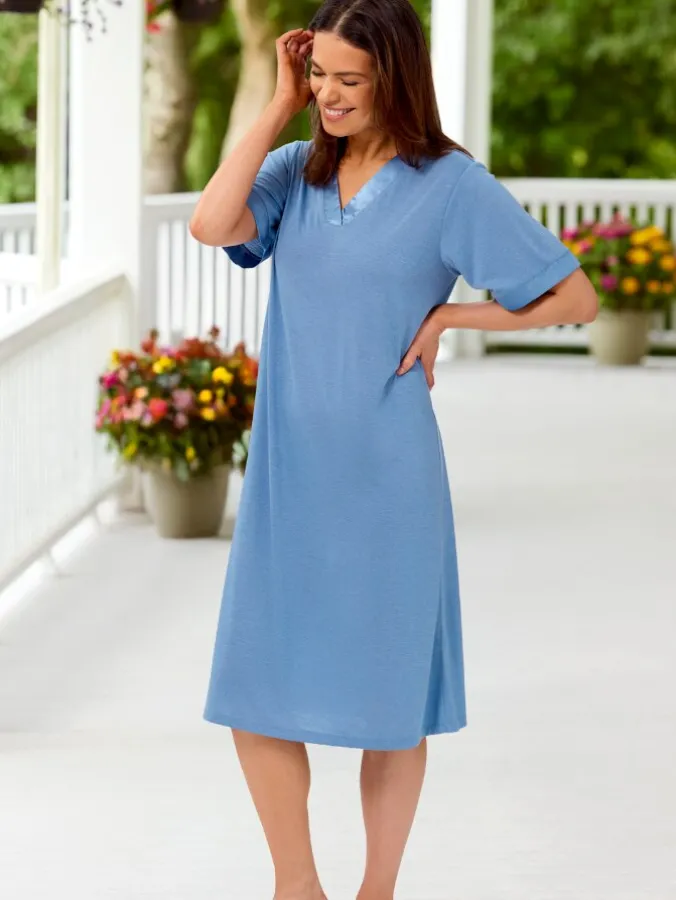 Ella Simone Satin Trim Silky Nightgown
