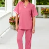 Ella Simone Satin Trim Silky Pajama Set