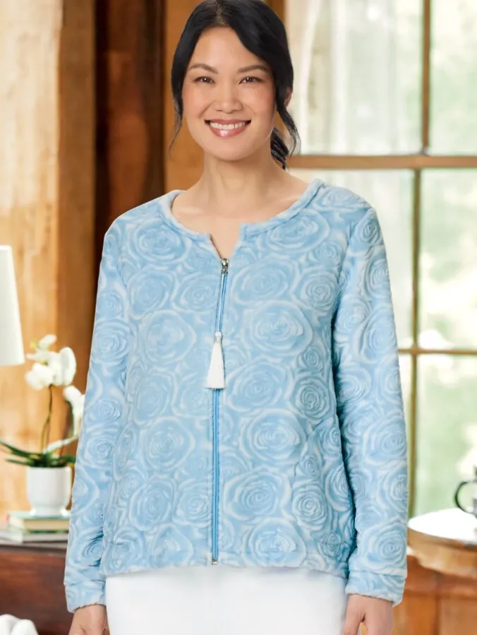 Ella Simone Sculpted Rose Fleece Bed Jacket